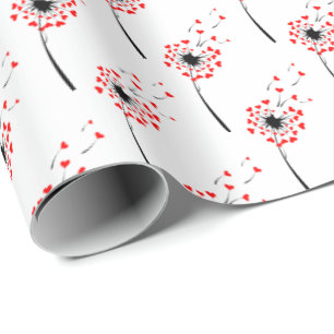 Papel De Regalo dandelia de corazón rojo sobre blanco