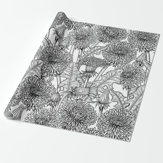 Papel De Regalo Dandelions, black and white (Desenrollado)
