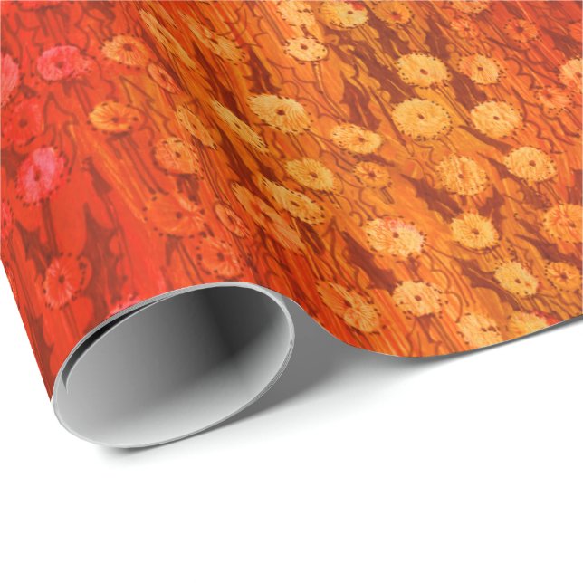 Papel De Regalo Dandelions Field Summer Flowers Naranja Rojo Ombre (Esquina del rollo)