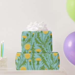 Papel De Regalo Dandelions, verde, amarillo y azul