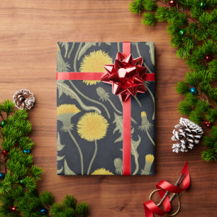 Papel De Regalo Dandelions, verde, amarillo y negro