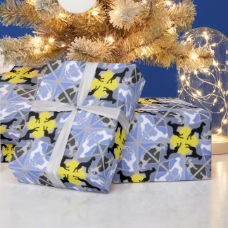 Papel De Regalo Danes grandes azules amarillos