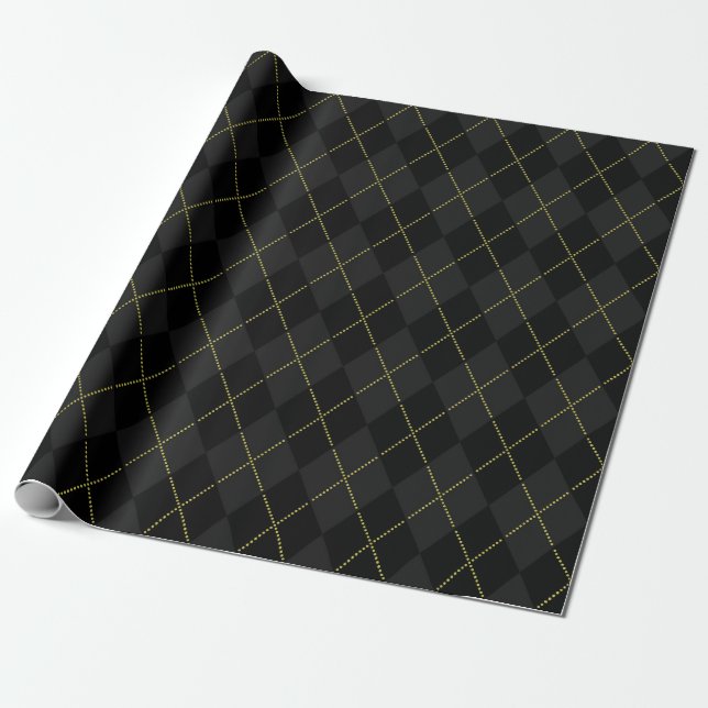 Papel De Regalo Dark Academia Patrón de diamantes de encaje dorado (Desenrollado)