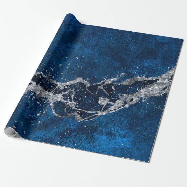 Papel De Regalo Dark Blue and Silver Abstract N3 (Desenrollado)