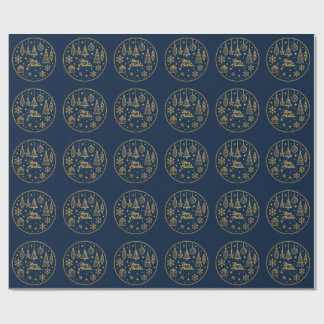 Papel De Regalo Dark Blue &Ornament Merry Christma Rapping Paper