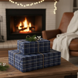 Papel De Regalo Dark Blue Plaid Tartan Wrapping Paper