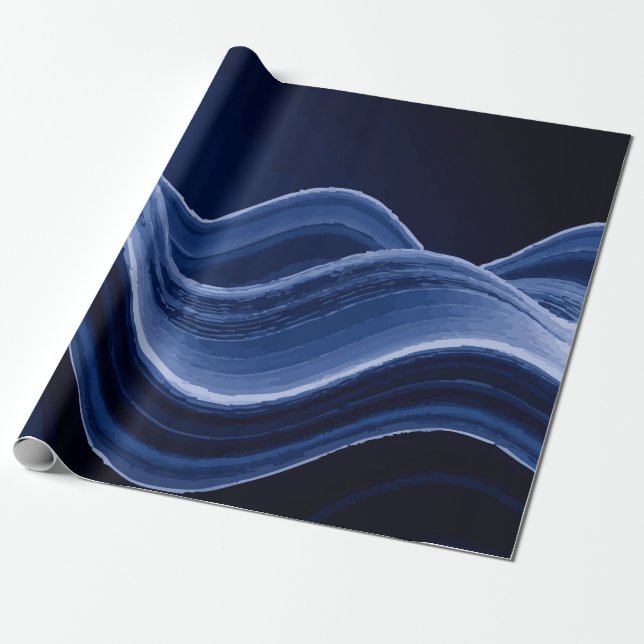 Papel De Regalo Dark Blue Wave Pattern – Modern Elegant Gift (Desenrollado)