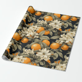 Papel De Regalo Dark Botanical Orange Blossom