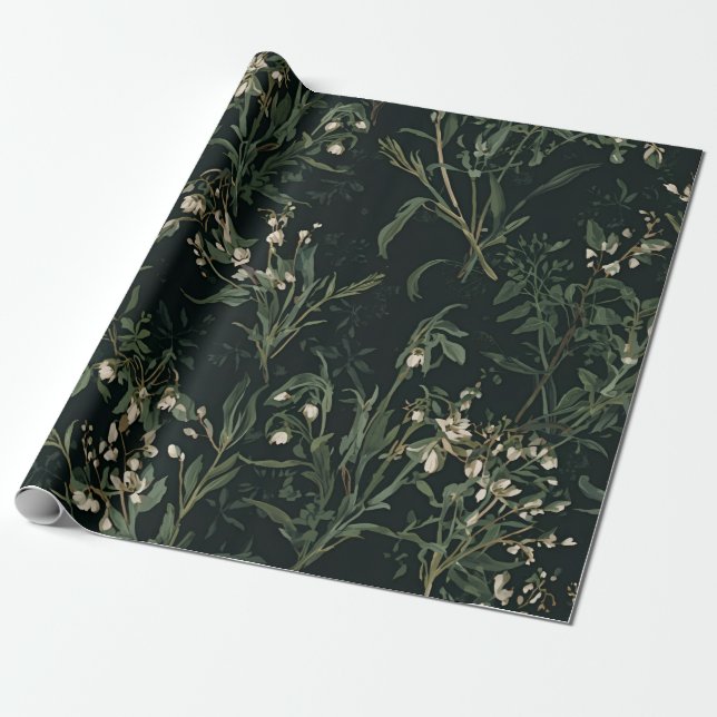 Papel De Regalo Dark Botanical Wrapping Paper (Desenrollado)