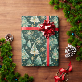 Papel De Regalo Dark Christmas Trees & Snowflakes Wrapping Paper