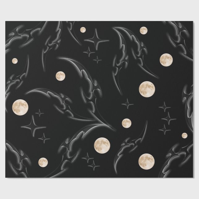 Papel de regalo Dark Gothic Moon & Stars  (Superficie plana)