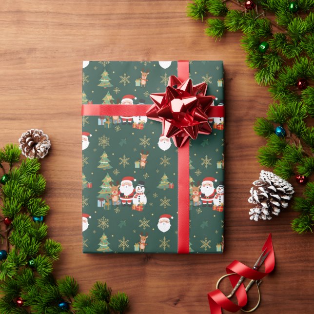 Papel De Regalo Dark Green Festive Pattern Gift Wrapping Paper (Regalo de vacaciones)