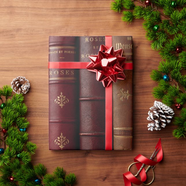 Papel De Regalo Dark Leather Book Spines Book Lovers (Regalo de vacaciones)