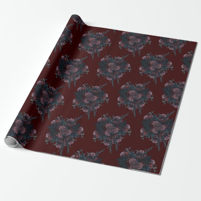 Papel De Regalo Dark Maroon Mauve Boda Gótica Elegante (Desenrollado)