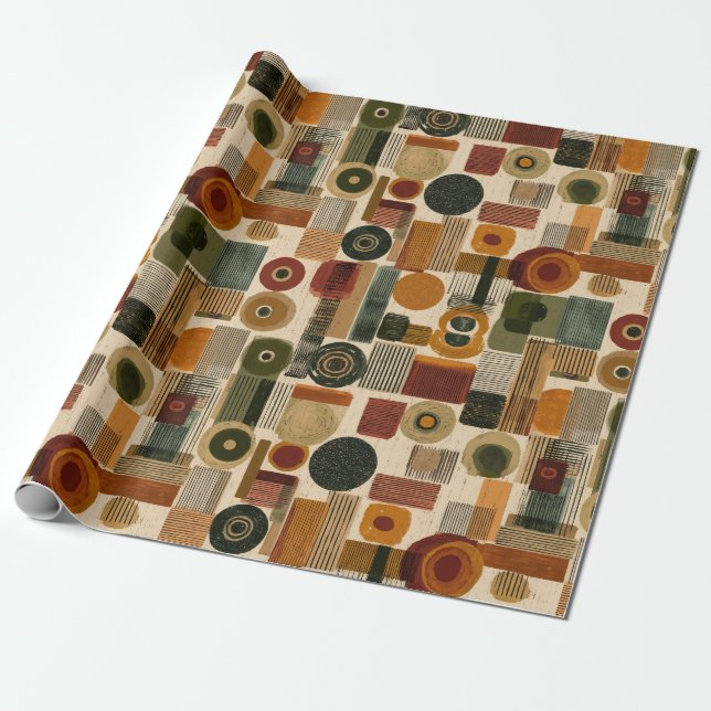 Papel De Regalo Dark Mid Century Geometric Pattern (2) (Desenrollado)