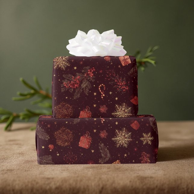 Papel De Regalo Dark Modern Elegant Holiday Patterns Pine Berry (Subido por el creador)