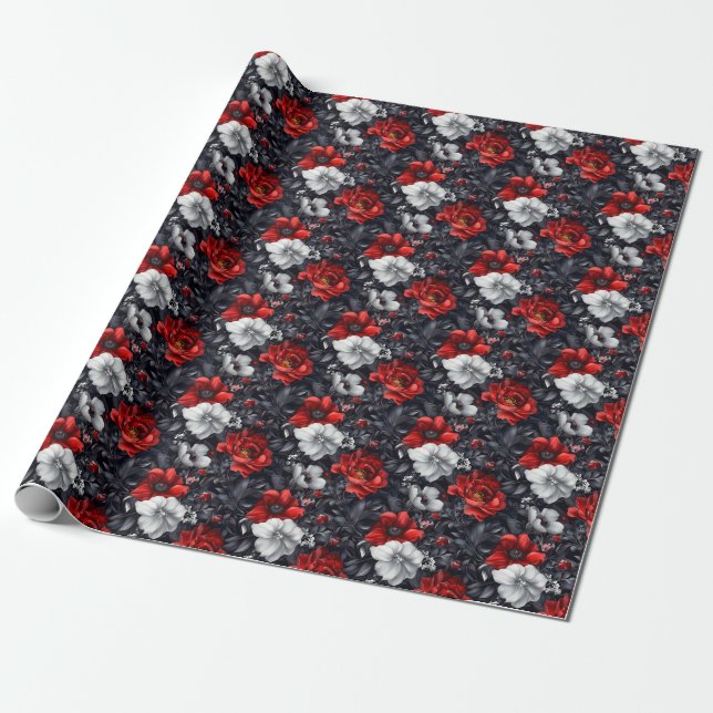 Papel De Regalo Dark Moody Floral (Desenrollado)