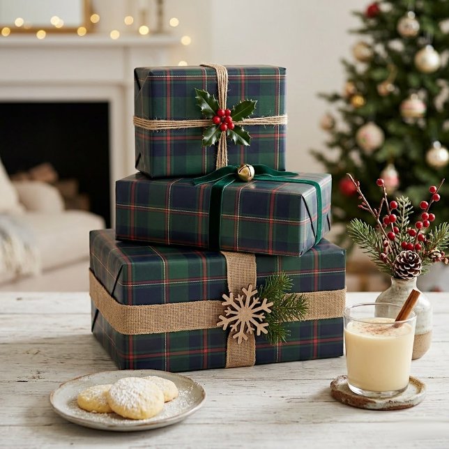 Papel De Regalo Dark Navy Blue Red Green Plaid Wrapping Paper (Subido por el creador)