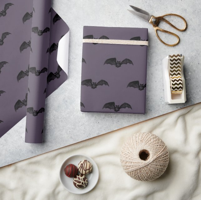 Papel De Regalo Dark Purple Witchy Gótico Bat Regalo Halloween (Artesanía)