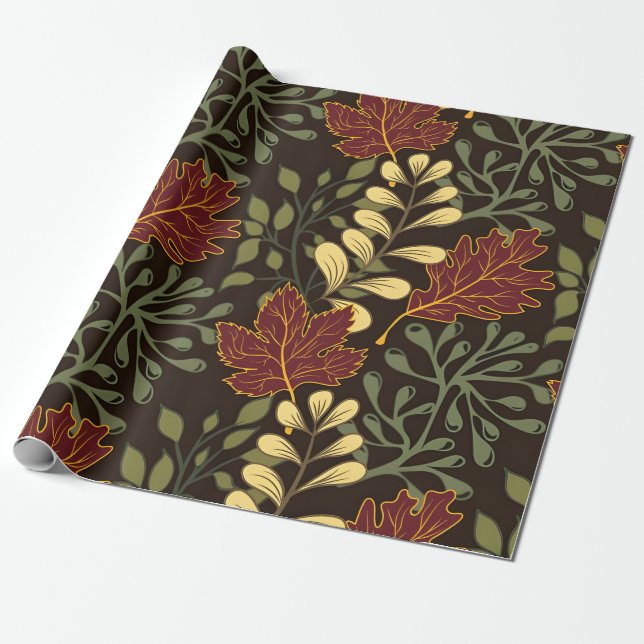 Papel De Regalo Dark red maple leaves floral pattern (Desenrollado)