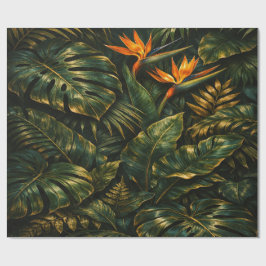 Papel De Regalo Dark Tropical Monstera Gold Botanical Gift Wrap