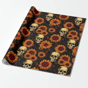 Papel De Regalo Day of the Dead Skull and Sunflowers