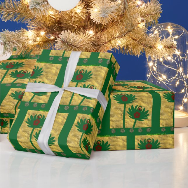 Papel De Regalo Dazzling estilo de flor verde (Vacaciones)