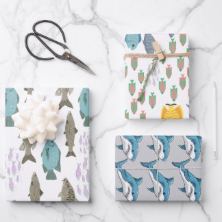 Papel de regalo de 3 unidades de peces de arrecife