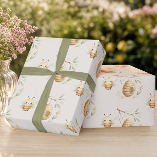 Papel de regalo de abeja bebé acuarela