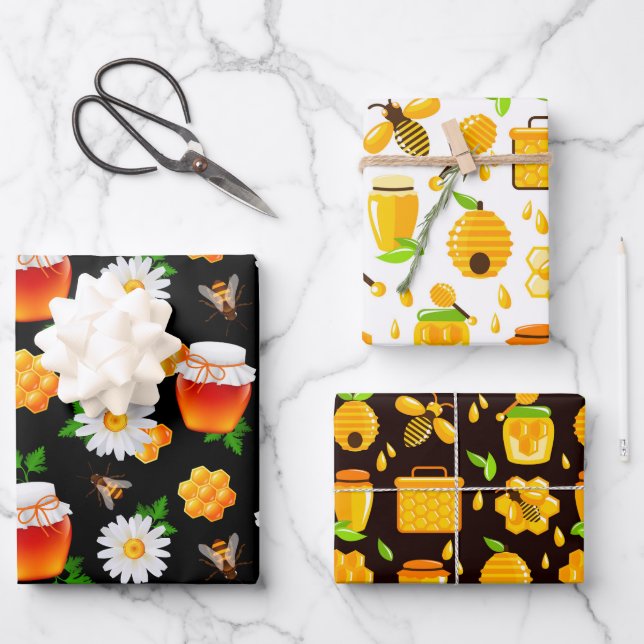 Papel de regalo de abeja melífera Juego de 3 (Anverso)