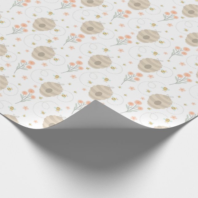 Papel de regalo de abejas y flores lindas (Esquina)