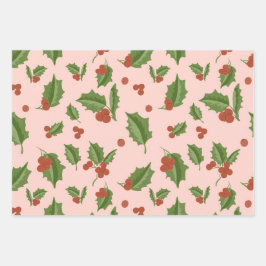 Papel de regalo de acebo rosa