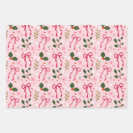 Papel de regalo de acebo y lazo adorable