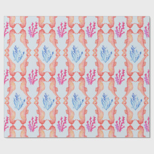 Papel de Regalo de Acuarela Caballito de Mar Coral