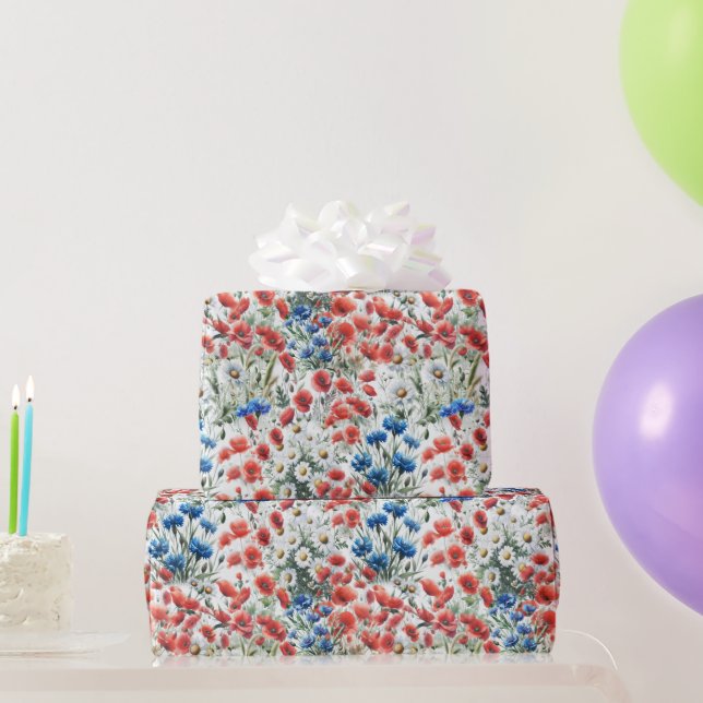 Papel de regalo de acuarela con flores silvestres  (Regalos de fiesta)