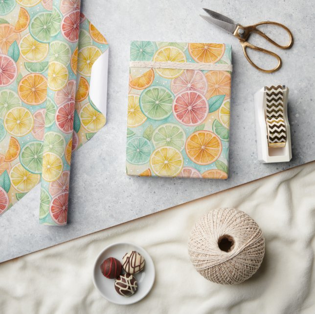 Papel de Regalo de Acuarela de Cítricos Tropicales (Artesanía)
