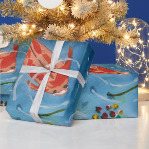 Papel de regalo de acuarela de peces koi pacíficos
