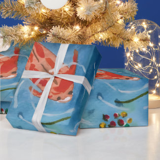 Papel de regalo de acuarela de peces koi pacíficos