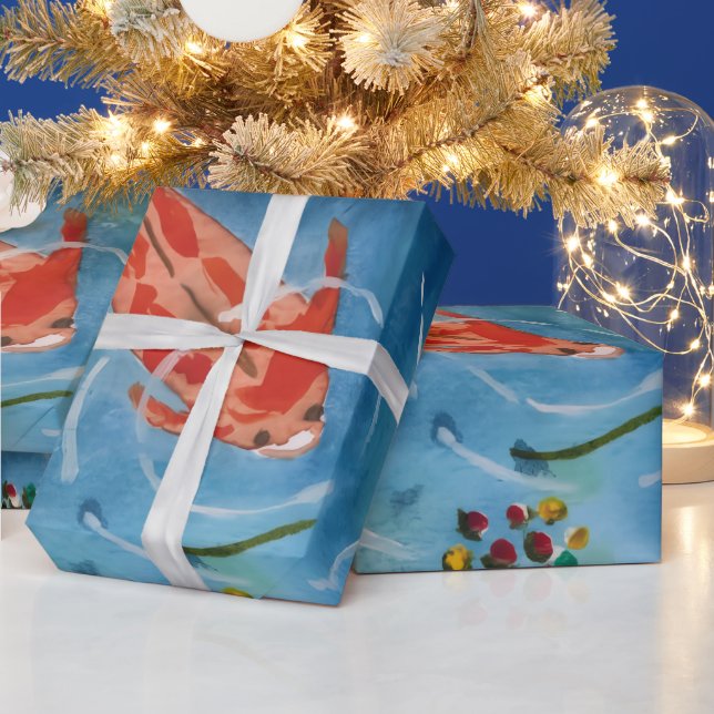 Papel de regalo de acuarela de peces koi pacíficos (Vacaciones)