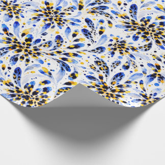 Papel de regalo de acuarela floral azul y dorado –