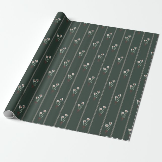 Papel de regalo de acuarela Narciso Rayas Verdes (Desenrollado)