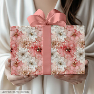 Papel de regalo de acuarela rosa pastel y dorado d
