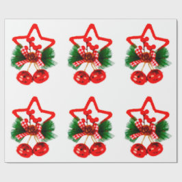 Papel de regalo de adorno de estrella, acebo y cam