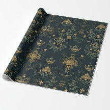 Papel de regalo de adorno dorado barroco oscuro 
