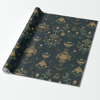 Papel de regalo de adorno dorado barroco oscuro 