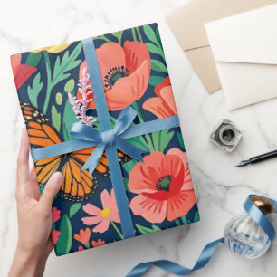Papel de regalo de amapolas abstractas monarca