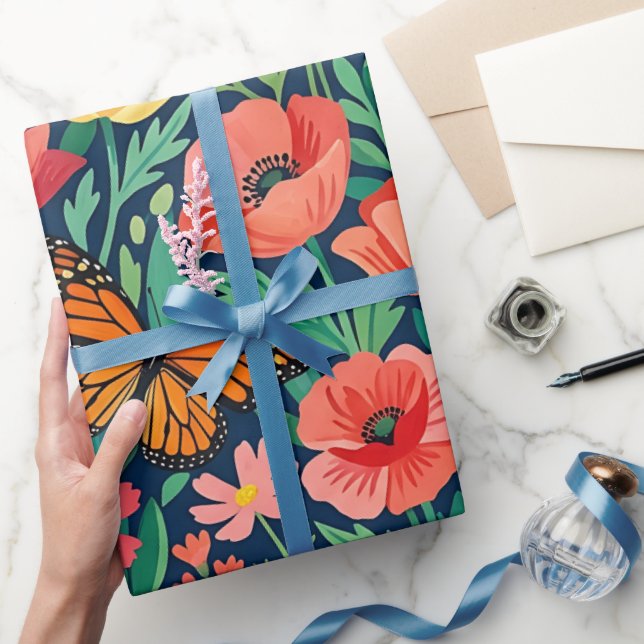 Papel de regalo de amapolas abstractas monarca (Regalar)