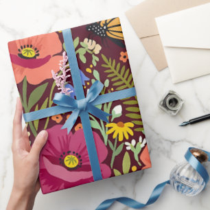 Papel de regalo de amapolas folk abstractas maripo