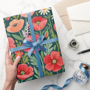 Papel de regalo de amapolas y mariposas de arte po