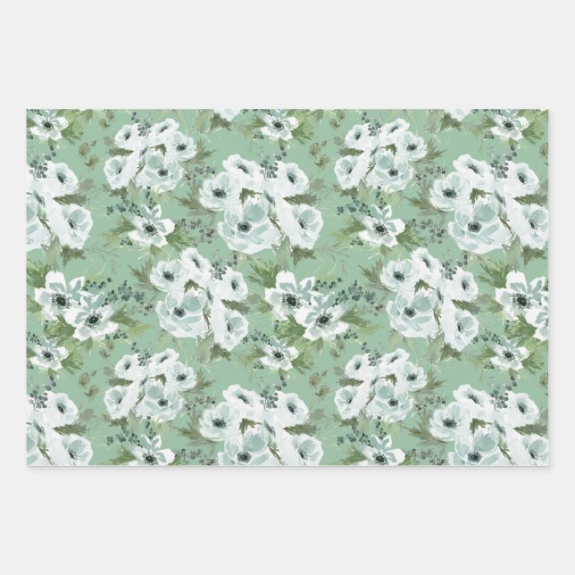 Papel de regalo de anémona acuarela Juego de 3 (Anverso 2)